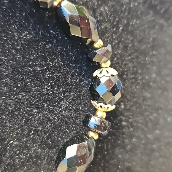 Bohemian Goldtone Jet Black Glass Beaded Necklace - Picture 2 of 4